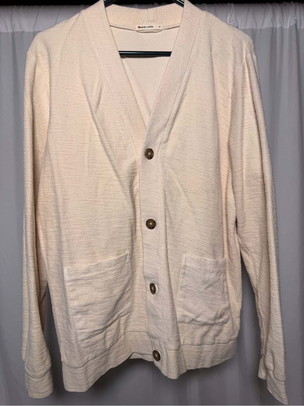 Marine Layer Men’s Medium Ivory Textured Cotton Cardigan Sweater Button Front